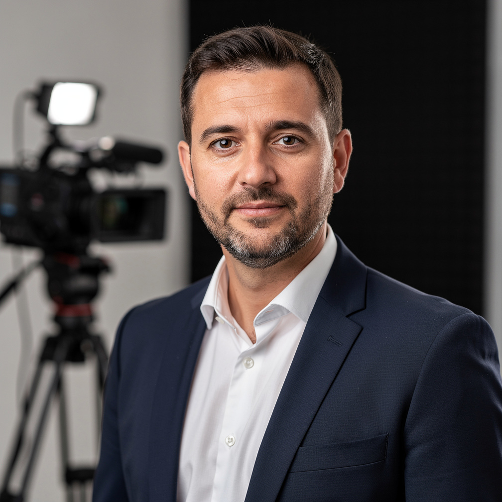 Belgian man founder portrait in a media studio