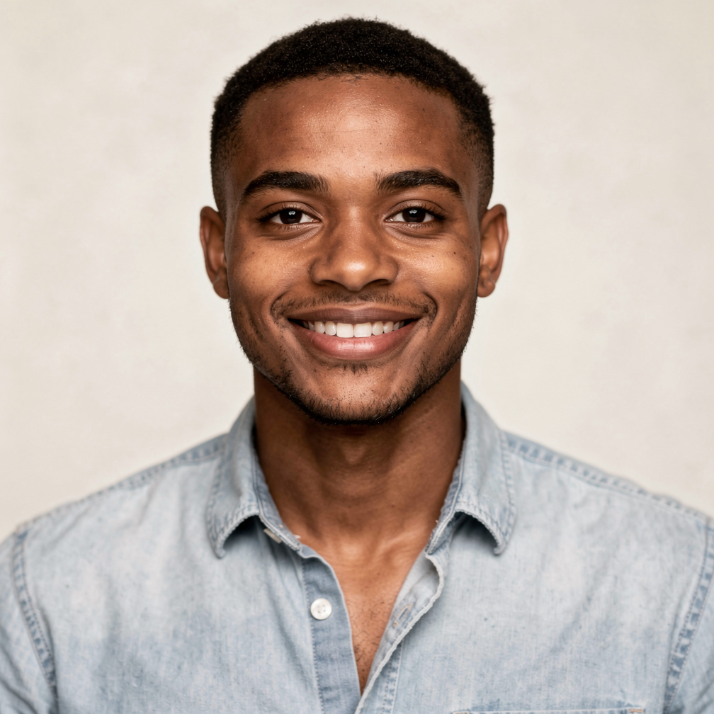 Portrait of a young male student who completed the training